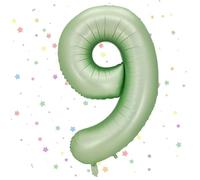 Number 9 Balloons Sage Green, 40inch Large 9 Balloon Helium Balloons,Self Inflating Foil Nmber Balloon 9 Balloons for 9th Birthday Decorations Boys Girls Birthday Anniversary Decorations