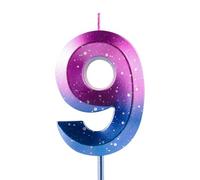 Number 9 Candles 9th Birthday Galaxy Gradient Happy Birthday Purple Blue Gradient Candle Premium Wax & 3D Diamond Design Cake Topper Decorations for Birthday Party Anniversary Celebration Supplie