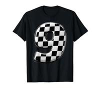 Number 9 Checkered Flag Birthday Boy Race Car Party Pit Crew Value Graphic T-Shirt, Men, Black, M