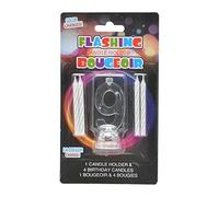 SHATCHI Number 0-9 LED Light Up Flashing Colour Changing Holder with 4 Wax Cake Candles Birthday Anniversary Table Decorations, Multicolour, one