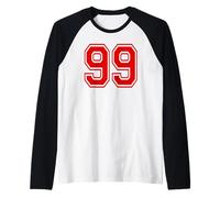 Number 99 Red Sports Team Style Raglan Baseball Tee