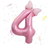 Number Balloon 4th Birthday, 40 Inch Bow Foil Balloon Number 4, Number Balloon 4 Helium Balloon Pink, Balloon 4th Birthday Decoration for 4 Years Girls Birthday Decoration, Baby Shower, Anniversary