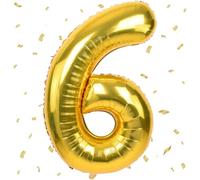 Number Balloon Gold, Golden Balloon 6, 40 Inch Golden Foil Balloon 6.101 cm Golden Number Balloon 6 Helium Balloon 6th Birthday for 6 Years Birthday Decoration Children Girls Boys