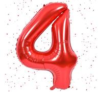 Number Balloon Red, Red Balloon 4, 40 Inch Foil Balloon 4.101 cm Red Number Balloon 4 Helium Balloon 4 Birthday Balloons for 4 Years Birthday Decoration Children Girls Boys