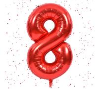 Number Balloon Red, Red Balloon 8, 40 Inch Foil Balloon 8.101 cm Red Number Balloon 8 Helium Balloon 8th Birthday for 8 Years Birthday Decoration Children Girls Boys
