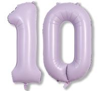 Number Balloons 10 Pastel Purple, 40 Inch Lavender Mylar Foil Number 1 & 0 Balloons for Girls 10th Birthday Balloons, Large Light Purple Helium 10 Balloons for Women 10th Anniversary Party Decorations