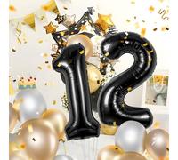 Number Balloons 12 Black Giant Helium Foil 40 Inch for Birthday Party Decor