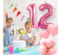 Number Balloons 12,Pink Balloons 12 for Birhtday Party Decoration,40 Inch Giant Helium Foil Number Balloons for Women Men 12th Birthday Party Decor Anniversary Party Decorations Supplies