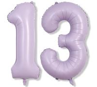Number Balloons 13 Pastel Purple, 40 Inch Lavender Mylar Foil Number 1 & 3 Balloons for Girls 13th Birthday Balloons, Large Light Purple Helium 13 Balloons for Women 13th Anniversary Party Decorations