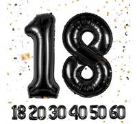 Number Balloons 18, Black 40 Inch Giant Helium Foil for Birthday Party Decoration, Boys Girls 18th Birthday Decor, Anniversary Party Supplies