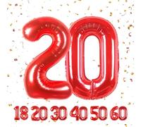 Number Balloons 20, Giant Red Balloons 40 Inch Helium Foil for Birthday Party Decorations