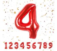 Number Balloons 4,Red 4 Balloon 40 Inch Giant Helium Foil Number Balloons for Boys Girls Party Decor Birthday Anniversary Graduation Party Decorations Supplies