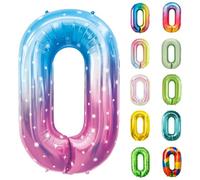 Number Balloons 40 Inch, Gradient Blue Pink 0 Number Balloons, XXL Giant 0 Mylar Helium Foil Digital Balloon, Gradient Blue Pink Birthday Decorations Supplies, Large Foil Numberballoons