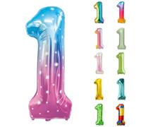 Number Balloons 40 Inch, Gradient Blue Pink 1 Number Balloons, Gradient Blue Pink 1 Year Old Birthday Decorations Supplies, Large Mylar Helium Balloon, Suitable for a 1st Birthday Foil Numberballoon