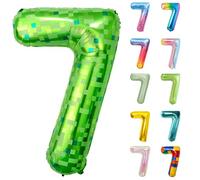 Number Balloons 40 Inch, Green Pixel 7 Number Balloons, 7 Year Old Birthday Decorations Supplies, Large Mylar Pixel Helium Balloon, Suitable for a 7st Video Game Golf Birthday Foil Numberballoons