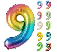 Number Balloons 40 Inch, Multicolor 9 Number Balloons, Multicolor 9 Year Old Birthday Decorations Supplies, XXL Large Mylar Rainbow Helium Balloon, Suitable for a 9st Birthday Foil Numberballoons