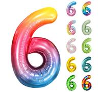 Number Balloons 40 Inch, Rainbow 6 Number Balloons, Gradient Multicolor 6 Year Old Birthday Decorations Supplies, Large Mylar Rainbow Helium Balloon, Suitable for a 6st Birthday Foil Numberballoons