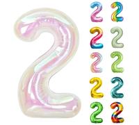 Number Balloons 40 Inch, Shell White Pink 2 Number Balloons, 2 Year Old Birthday Decorations Supplies, Iridescent White Pink Large Mylar Helium Balloon, Suitable for a 2st Foil Numberballoons