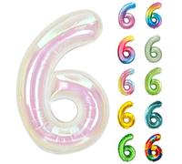 Number Balloons 40 Inch, Shell White Pink 6 Number Balloons, 6 Year Old Birthday Decorations Supplies, Iridescent White Pink Large Mylar Helium Balloon, Suitable for a 6st Foil Numberballoons