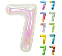Number Balloons 40 Inch, Shell White Pink 7 Number Balloons, 7 Year Old Birthday Decorations Supplies, Iridescent White Pink Large Mylar Helium Balloon, Suitable for a 7st Foil Numberballoons