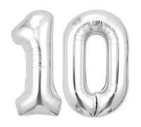 Number Balloons 40 Inch, Silver 10 Number Balloons, Silver 10 year old Birthday Decorations Supplies, XXL Large Mylar Helium Balloon, Suitable for a 10st Birthday Party Foil Numberballoons