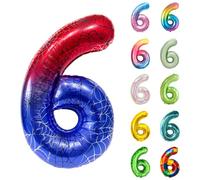 Number Balloons 40 Inch, Spider 6 Number Balloons, Spider 6 Year Old Birthday Decorations Supplies, XXL Large Mylar Helium Balloon, Suitable for a 6st Boy Birthday Foil Numberballoons
