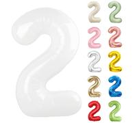 Number Balloons 40 Inch, White 2 Number Balloons, White 2 Year Old Birthday Decorations Supplies, XXL Large Mylar Helium Balloon, Suitable for a 2st Birthday Foil Numberballoons