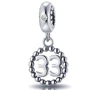 Number Bracelet Charms, 925 Sterling Silver Pendants/Beads Fit Pandora Charm Bracelets, Necklace, European Snake Chain,10/20/30/40/50/60 Dangling Charm for Birthday, Anniversary