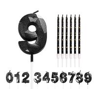 Number Candle Black 9th Birthday Candles, Happy Birthday Candles for Kids, Girls, Boys - Wedding & Anniversary Cake Decorations