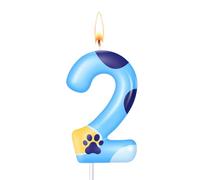 Number Candle, Blue Dog Birthday Candle for Cakes, Candle with Paw Design, Cartoon Dog Themed Birthday Party Decorations and Favors for Kids, Birthday Cupcake Toppers for Boy and Girl (Number 2)