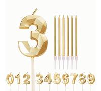 Number Candle Gold 3 Candle 3rd Birthday Candles, Happy Birthday Candles for Kids Girls Boys, Wedding Company Anniversary Cake Decorations