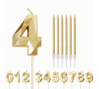 Number Candle Gold 4th Birthday Candles, Happy Birthday Candles for Kids Girls Boys, Wedding Company Anniversary Cake Decorations
