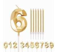 Number Candle Gold 6 Candles for 6th Birthday, Happy Birthday Candles, Wedding & Anniversary Cake Decorations