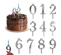 Number Candle Holder Set, Reusable 0-9 Metal Number Candle Holders, Stainless Steel Silver Candle Holder for Birthday Cake, Candle Topper for Kids Adults Birthday Party Decor
