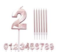 Number Candle Rose Gold 2 Candle 2nd Birthday Candles for Cake, Pink Gold Happy Birthday Candles 2nd Birthday Cake Candles Cake Topper for Girls Birthday Wedding Anniversary Cake Decorations