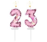 Number Candles Birthday, Butterfly Pink Sparkly Paraffin Birthday Number Candles with Sequin Decorate Cake Topper for Party Decoration (23)