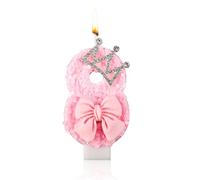 Number Candles, Pink Bowknot Candle Pink Birthday Candles for Girls Bow Crown Birthday Number Candles for Cake Birthday Decoration Party Wedding Anniversary (Number 8)