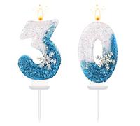 Number Candles, Snowflake Birthday Number Candles Blue White Birthday Number Candles Cake Decoration Party Decorations Supplies for Birthday Wedding Party (30)