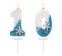 Number Candles, Snowflake Birthday Number Candles Blue White Birthday Number Candles Cake Decoration Party Decorations Supplies for Birthday Wedding Party (10)