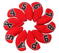 Number Golf Iron Head Cover Set 10Pcs Neoprene Golf Club Iron Protective Headcovers with Digital Markings for Golfers Durable Soft Lightweight 14x7cm (Red)