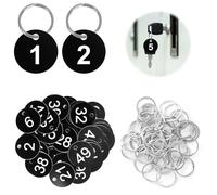 Number Keyring 1-50, 50Pcs Table Numbers Key Number Tag Cloakroom Waterproof Small ID Tags with Hole Fit for Restaurant,Cafe, Outdoor, Car, Dormitory Lockers, Hotel (Black)