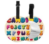 Number Letter Round Luggage Tag 2PCS Education PU Leather Travel Bag Tag ID Labels Name Card Holder wtih Buckle for Luggage Suitcase Backpacks