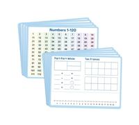 Number Line Dry Erase Sheets for Add and Subtract 10-Pack | double-sided, chart and ten frame, reusable, smooth surface, classroom or home