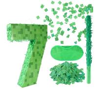 Number Mini Pixel Piñata, Green Pixel Birthday Party Decorations with Stick Blindfold Confetti Piñata Party Set for Birthday Decorations (7)