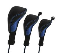 Number-one Golf Club Head Covers for Fairway Woods Driver Hybrids, 3Pcs Long Neck Mesh Golf Club Headcovers Set with Interchangeable No. Tags 3 4 5 6 7 X (Blue)