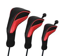 Number-one Golf Club Head Covers for Fairway Woods Driver Hybrids, 3Pcs Long Neck Mesh Golf Club Headcovers Set with Interchangeable No. Tags 3 4 5 6 7 X (Red)