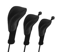Number-one Golf Club Head Covers for Fairway Woods Driver Hybrids, 3Pcs Long Neck Mesh Golf Club Headcovers Set with Interchangeable No. Tags 3 4 5 6 7 X (Black)