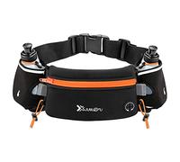 Number-one Running Belt with Water Bottles(2 x 175ML), Hydration Belt Waterproof Waist Pack Bag Fits iPhones Adjustable Sports Waist Pouch for Marathon Running Hiking Cycling, Orange, One Size