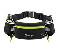 Number-one Running Belt with Water Bottles(2 x 175ML), Hydration Belt Waterproof Waist Pack Bag Fits iPhones Adjustable Sports Waist Pouch for Marathon Running Hiking Cycling, Green, 80cm*12cm*0.5cm