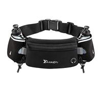 Number-one Running Belt with Water Bottles(2 x 175ML), Hydration Belt Waterproof Waist Pack Bag Fits iPhones Adjustable Sports Waist Pouch for Marathon Running Hiking Cycling, Black, M